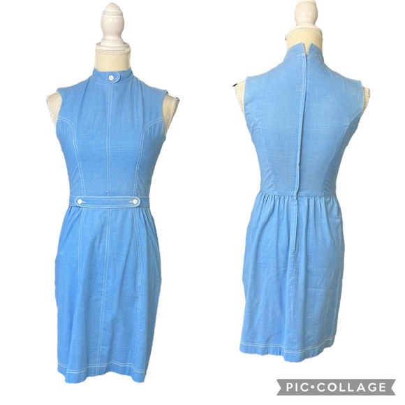 Vintage Dresses & Skirts - Vintage 60s 70s Preppy Denim Chambray Mini dress size s